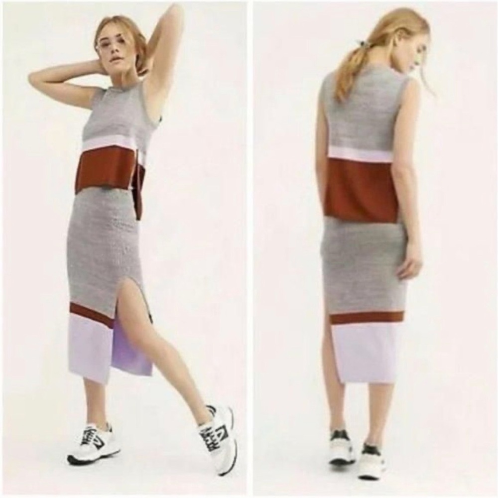 Free People stop and stare Midi Colorblock Knit Skirt in Gray, brown, Lilac